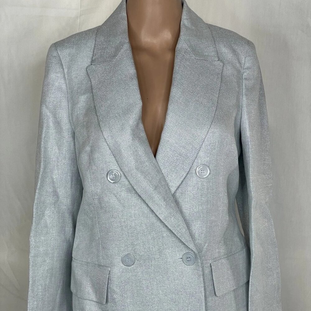 NEW PESERICO Women’s Linen Lurex Double-Breasted Blazer